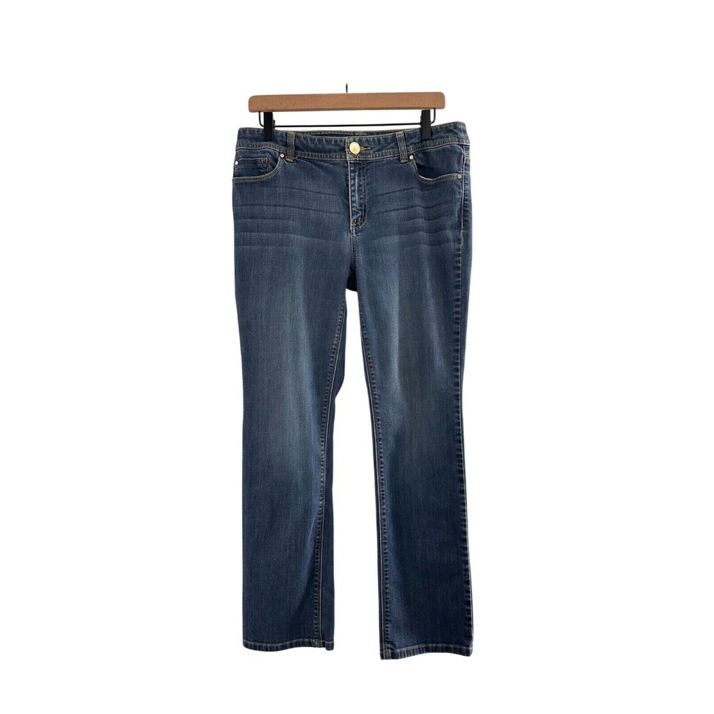 Chicos Womens Size 1 Bootcut Denim Jeans Embroidered‎ Back Pockets Western 32x28